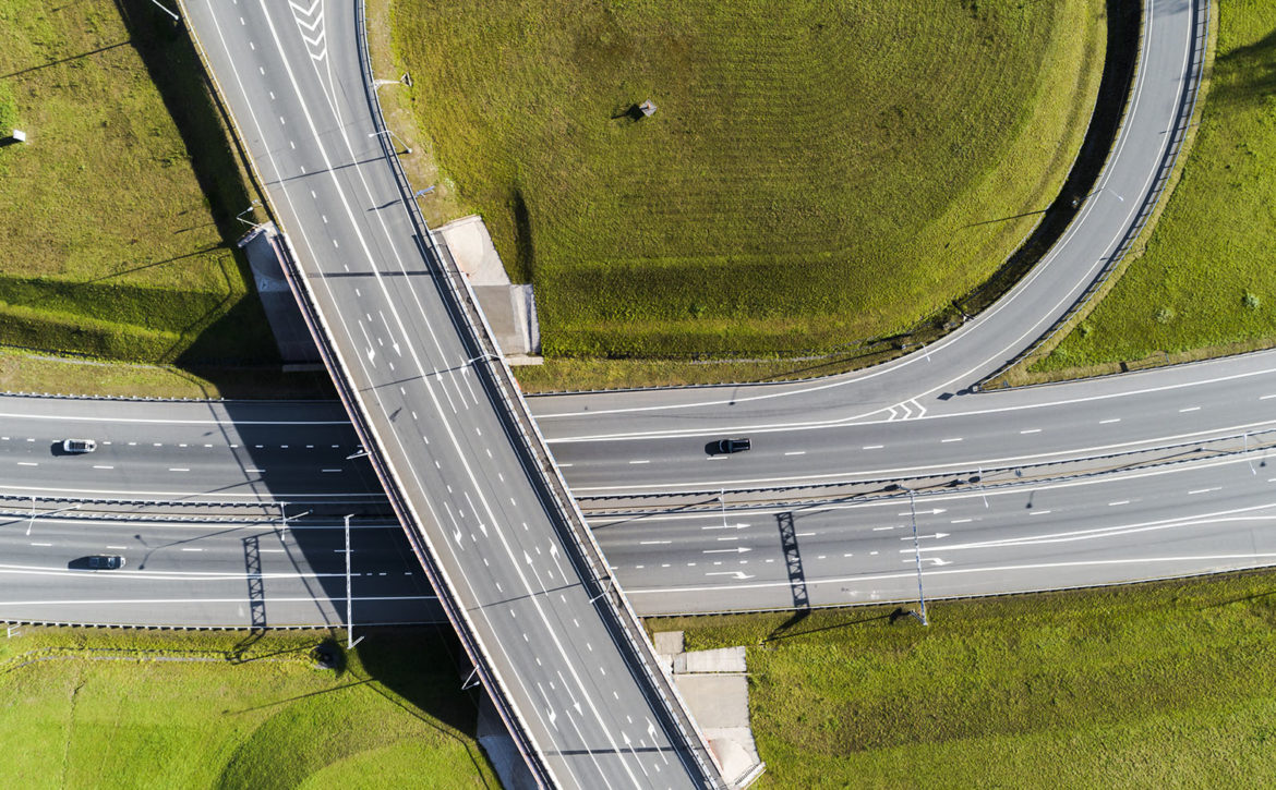 Aerial view of highway interchange  Road junction Aerial photo o